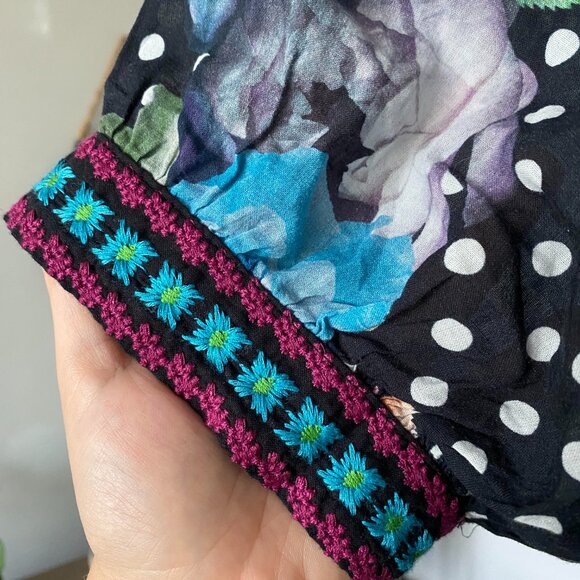 JOHNNY WAS Polkalona Square Puff Sleeve  Neck Park Embroidered Blouse Size XL - Picture 8 of 9